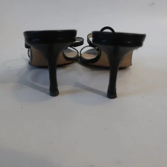 Womens Jimmy Choo Black Leather Strappy Slip-On Heels 37.5 US/7.5 - Picture 5 of 12